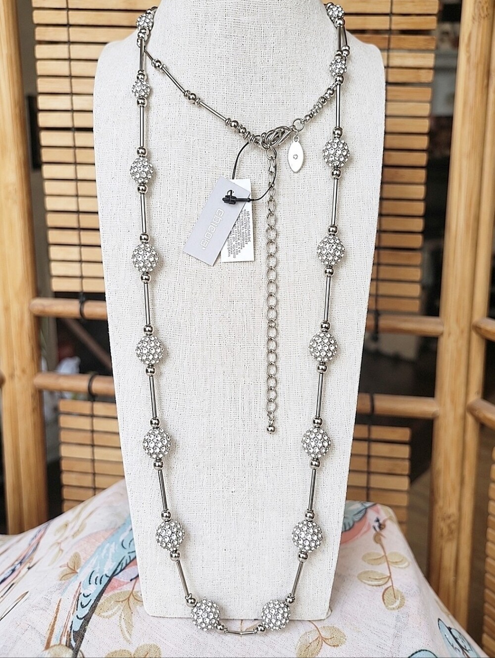 Layla Fireball Disco Ball Rhinestone Chrome Silver Tone Chico's Brand Necklace